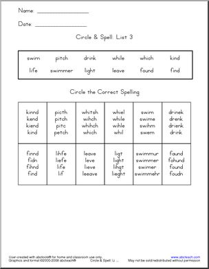 List 3 (boxes)’ Circle & Spell