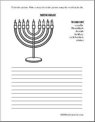 Color and Write Prompt: Hanukkah – Menorah
