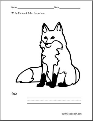 Coloring Page: Write and Color “Fox” (ESL)
