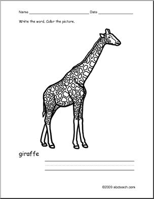 Coloring Page: Write and Color “Giraffe” (ESL)