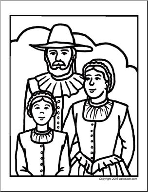 Coloring Page: Thanksgiving- Pilgrim Family