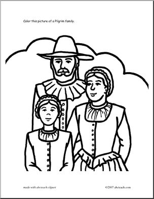 Coloring Page: Pilgrim Family