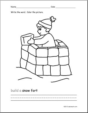Coloring Page: Write and Color “Build a Snow Fort” (ESL)