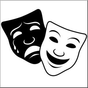 Clip Art: Comedy and Tragedy Masks 1 B&W 2