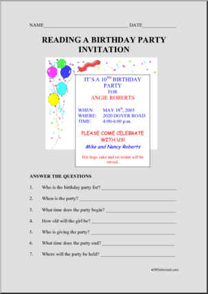 Fiction: Birthday Invitation (primary)