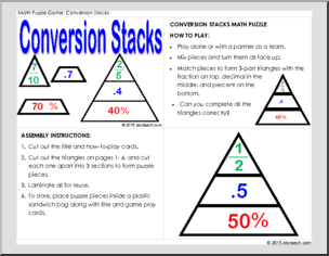 Math Puzzle: Conversions Stacks for Fractions, Decimals, and Percents