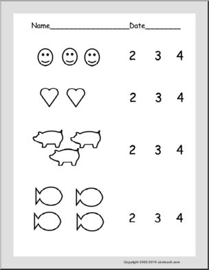 Count Groups of Objects 2-4 (ver 3) (pre-k/primary) Worksheet