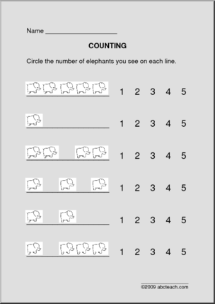 Counting Elephants (up to 5) – pre-k/primary Worksheet