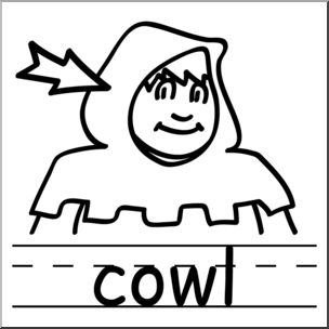 Clip Art: Basic Words: Cowl B&W Labeled
