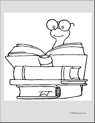 Clip Art: Cartoon Bookworm (coloring page)