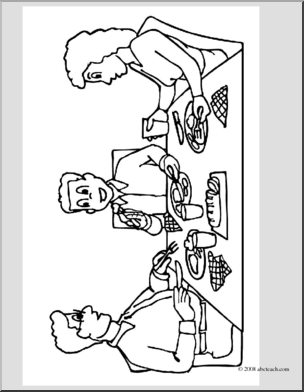 Clip Art: Having Dinner (coloring page)