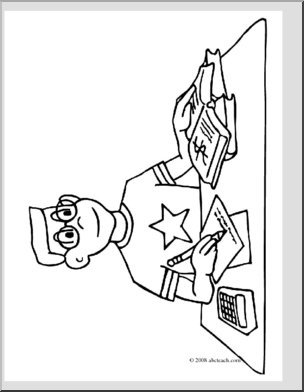 Clip Art: Kids: Boy Studying (coloring page)