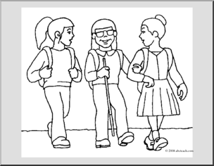 Clip Art: Kids: Walking To School 2 (coloring page)