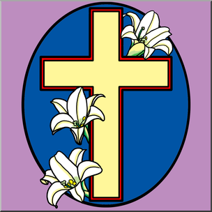 Clip Art: Religious: Cross with Easter Lilies Color – Abcteach