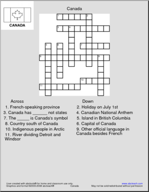 Crossword: Canada Abcteach