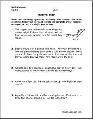 Word Problems – Mammals (primary/elem) – Abcteach