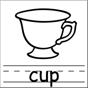 Clip Art: Basic Words: Cup B&W Labeled