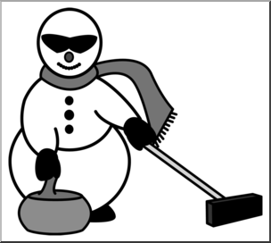 Clip Art: Curling Snowman 2 Grayscale 2