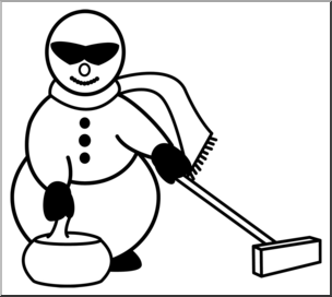 Clip Art: Curling Snowman 2 B&W