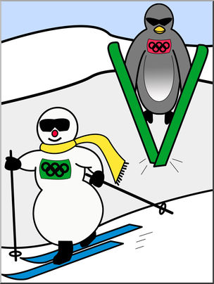 Clip Art: Cartoon Olympics: Penguin Nordic Combined Color