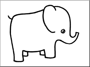 Clip Art: Cute Elephant B&W