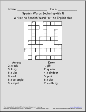 Spanish: Crossword Puzzle R Words