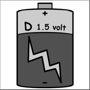 Clip Art: Electricity: D Battery Grayscale