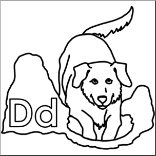 Clip Art: Alphabet Animals: D – Dog Digs the Dirt (B&W)