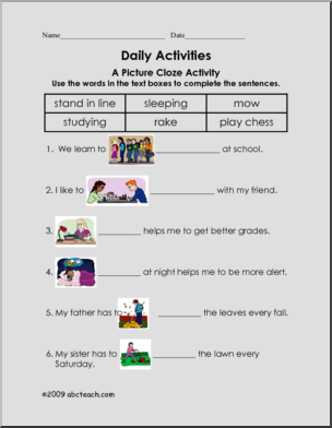 Picture Cloze – Daily Activities (elem)’ Worksheet