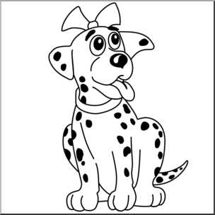 Clip Art: Cartoon Dalmatian Girl Puppy B&W