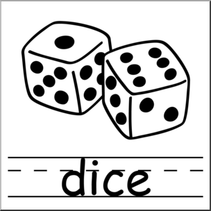 Clip Art: Basic Words: Dice B&W Labeled