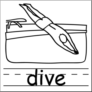 Clip Art: Basic Words: Dive B&W Labeled