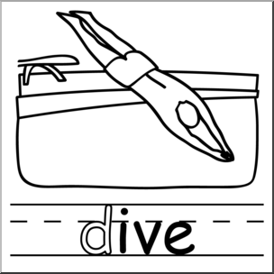 Clip Art: Basic Words: -ive Phonics: Dive B&W