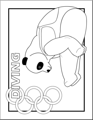 Clip Art: Cartoon Olympics: Panda Diving B&W