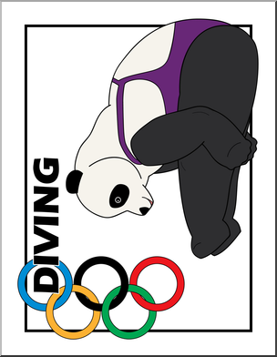 Clip Art: Cartoon Olympics: Panda Diving Color