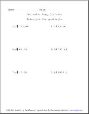 Division of Decimals 1 (upper el/middle) Math