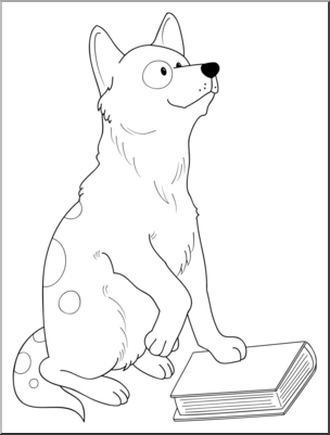 Clip Art: Cartoon Dog with Book B&W