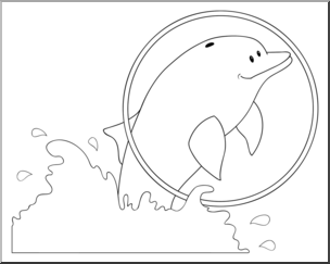 Clip Art: Cartoon Dolphin B&W