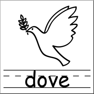 Clip Art: Basic Words: Dove B&W Labeled