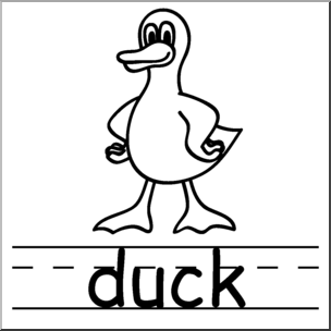 Clip Art: Basic Words: Duck B&W Labeled