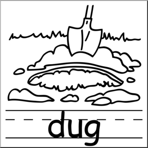 Clip Art: Basic Words: Dug B&W Labeled