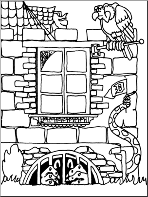 Clip Art: Halloween Houses: The Dungeon Monster B&W