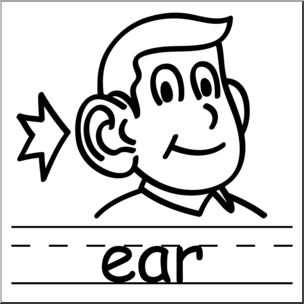 Clip Art: Basic Words: Ear B&W Labeled