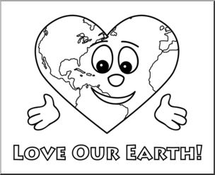 Clip Art: Cute Earth: Love Our Earth B&W