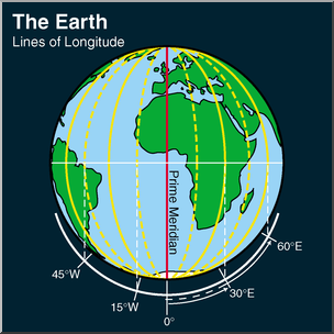 Clip Art: Earth: Lines of Longitude Color – Abcteach