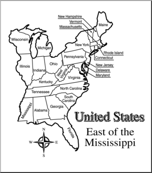 Clip Art: US Map: Eastern States B&amp;W Labeled – Abcteach
