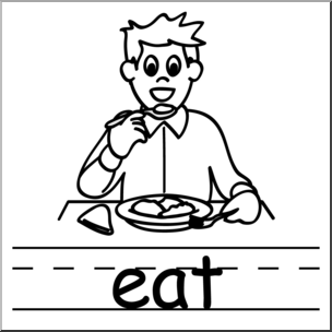 Clip Art: Basic Words: Eat B&W Labeled