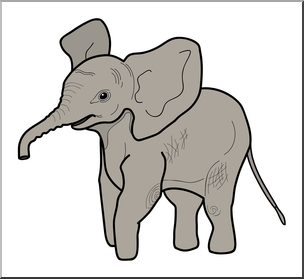 Clip Art: Baby Animals: Elephant Calf Color 1