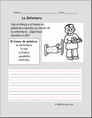 Spanish: Vocabulario – “La Enfermera” (primaria/elementaria)