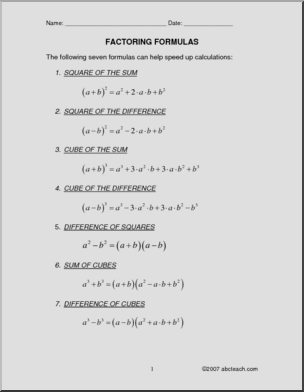 Factoring Formulas (high school) Rules and Practice